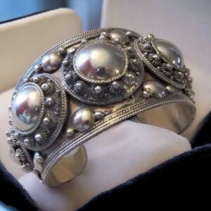 Vintage Antique Circa 30’s Huge Siam Sterling Silver Wide Cuff Bracelet